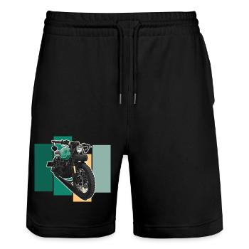 Bobber // Custom // Motorrad - Stanley/Stella Unisex Bio Joggingshorts Trainer  - Schwarz - Vorne - Nik (191cm) & Marisol (170cm)