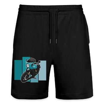 Bobber // Custom // Motorrad - Stanley/Stella Unisex Bio Joggingshorts Trainer  - Schwarz - Vorne - Nik (191cm) & Marisol (170cm)