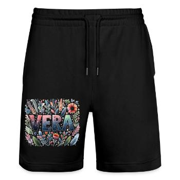 Vera Nom Prénom Aquarelle - Short de jogging bio TRAINER Stanley/Stella unisexe - noir - Devant - Nik (191cm) & Marisol (170cm)