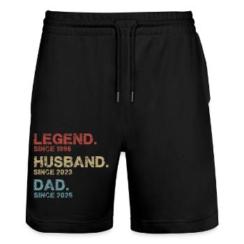 Legend husband dad - Stanley/Stella Trainer Unisex Organic Jogging Shorts - black - Front - Nik (191cm) & Marisol (170cm)