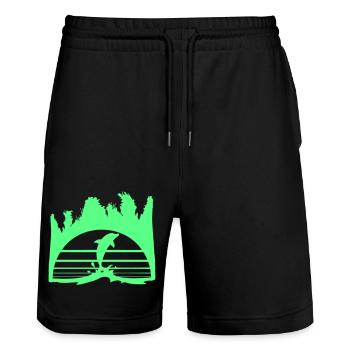 Dolphin Jumping Lines Sun Palm Trees Cool Silhouette - Stanley/Stella Trainer Unisex Organic Jogging Shorts - black - Front - Nik (191cm) & Marisol (170cm)