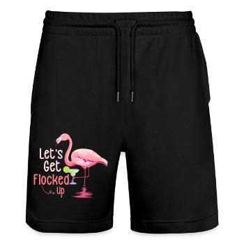 Let's Get Flocked Up Flamingo Pink Bird - Stanley/Stella Trainer Unisex Organic Jogging Shorts - black - Front - Nik (191cm) & Marisol (170cm)