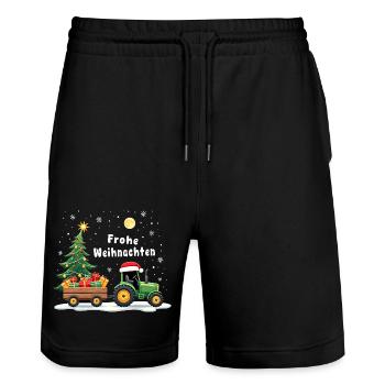 Fröhliche Weihnachten Santa Traktor Bauer Fährt - Stanley/Stella Unisex Bio Joggingshorts Trainer  - Schwarz - Vorne - Nik (191cm) & Marisol (170cm)