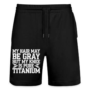 Humorous and strong despite surgery - Stanley/Stella Trainer Unisex Organic Jogging Shorts - black - Front - Nik (191cm) & Marisol (170cm)