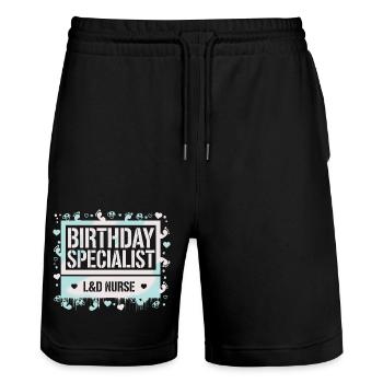 Delivery room heroine with heart - Stanley/Stella Trainer Unisex Organic Jogging Shorts - black - Front - Nik (191cm) & Marisol (170cm)