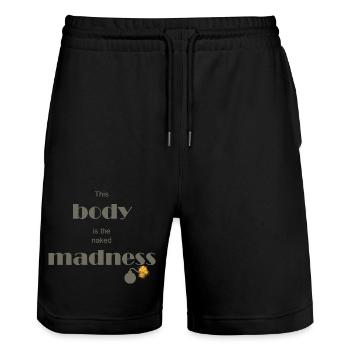 Der nackte Wahnsinn - Stanley/Stella Unisex Bio Joggingshorts Trainer  - Schwarz - Vorne - Nik (191cm) & Marisol (170cm)