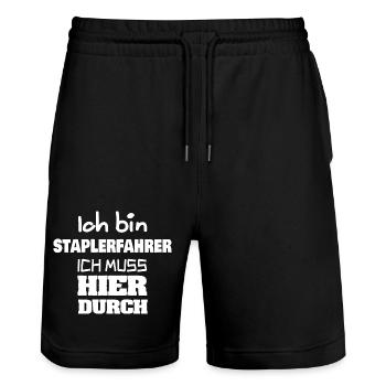 Beruf Staplerfahrer - Stanley/Stella Unisex Bio Joggingshorts Trainer  - Schwarz - Vorne - Nik (191cm) & Marisol (170cm)