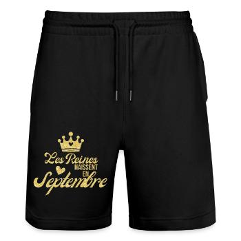 Königinnen werden im September mit goldenem Glitzer geboren - Stanley/Stella Unisex Bio Joggingshorts Trainer  - Schwarz - Vorne - Nik (191cm) & Marisol (170cm)