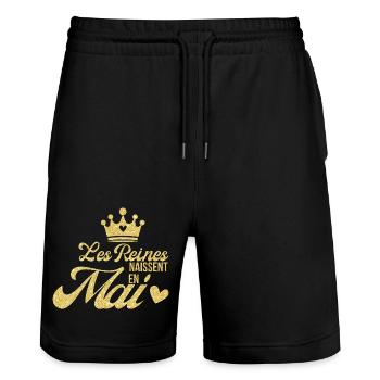 Königinnen werden im Mai mit goldenem Glitzer geboren - Stanley/Stella Unisex Bio Joggingshorts Trainer  - Schwarz - Vorne - Nik (191cm) & Marisol (170cm)