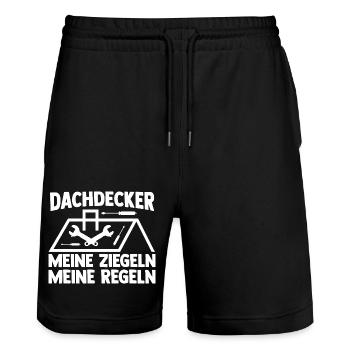 Dachdeckermeister Dachdecker - Stanley/Stella Unisex Bio Joggingshorts Trainer  - Schwarz - Vorne - Nik (191cm) & Marisol (170cm)
