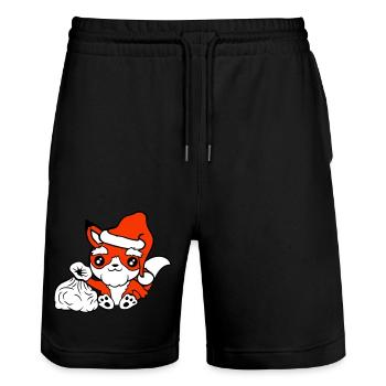 Fuchs Rotfuchs Weihnachtsmann Weihnachten Geschenk - Stanley/Stella Unisex Bio Joggingshorts Trainer  - Schwarz - Vorne - Nik (191cm) & Marisol (170cm)