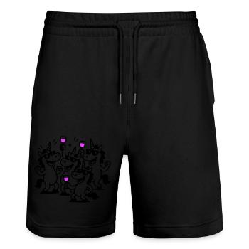 Einhorn Team Lustig Party - Stanley/Stella Unisex Bio Joggingshorts Trainer  - Schwarz - Vorne - Nik (191cm) & Marisol (170cm)