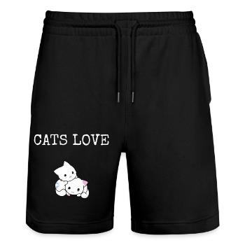 Geschenkidee für Katzenliebhaber - Stanley/Stella Unisex Bio Joggingshorts Trainer  - Schwarz - Vorne - Nik (191cm) & Marisol (170cm)