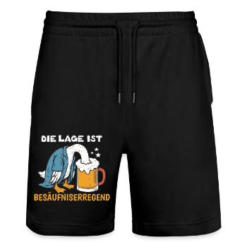 Die Lage ist besäufniserregend lustige Sauf Gans - Stanley/Stella Unisex Bio Joggingshorts Trainer  - Schwarz - Vorne - Nik (191cm) & Marisol (170cm)