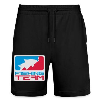 équipe de pêche sport logo poisson rouge bleu - Short de jogging bio TRAINER Stanley/Stella unisexe - noir - Devant - Nik (191cm) & Marisol (170cm)