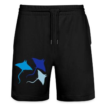 colorful 3 stingray swim diving silhouette - Stanley/Stella Trainer Unisex Organic Jogging Shorts - black - Front - Nik (191cm) & Marisol (170cm)