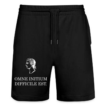 all beginning is difficult latin white - Stanley/Stella Trainer Unisex Organic Jogging Shorts - black - Front - Nik (191cm) & Marisol (170cm)