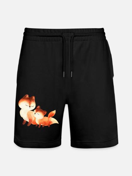 Fuchs Füchse Foxy Waldtier Familie Rotfuchs süß - Stanley/Stella Unisex Bio Joggingshorts Trainer  - Schwarz