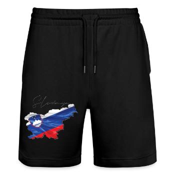 Slowenien Flagge in der Slowenien Landkarte SI - Stanley/Stella Unisex Bio Joggingshorts Trainer  - Schwarz - Vorne - Nik (191cm) & Marisol (170cm)