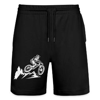 mountainbike downhill single trail biker cadeau - Short de jogging bio TRAINER Stanley/Stella unisexe - noir - Devant - Nik (191cm) & Marisol (170cm)