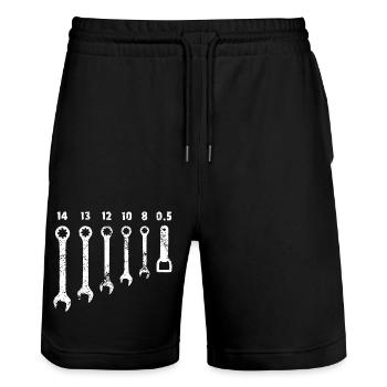 WRENCH - BEER OPENER - Stanley/Stella Trainer Unisex Organic Jogging Shorts - black - Front - Nik (191cm) & Marisol (170cm)
