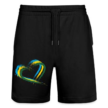 Ruanda Herz - Stanley/Stella Unisex Bio Joggingshorts Trainer  - Schwarz - Vorne - Nik (191cm) & Marisol (170cm)