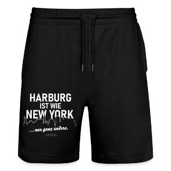Harburg ist wie New York - Stanley/Stella Unisex Bio Joggingshorts Trainer  - Schwarz - Vorne - Nik (191cm) & Marisol (170cm)