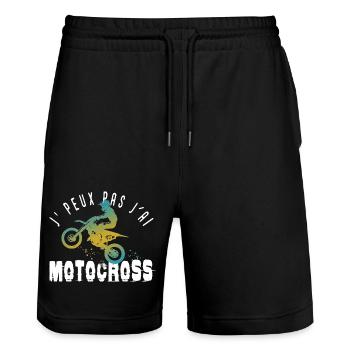 J'peux pas j'ai motocross cadeau humour moto cross - Short de jogging bio TRAINER Stanley/Stella unisexe - noir - Devant - Nik (191cm) & Marisol (170cm)