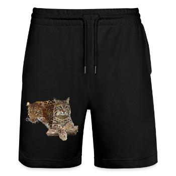 Léopard et lynx - Short de jogging bio TRAINER Stanley/Stella unisexe - noir - Devant - Nik (191cm) & Marisol (170cm)