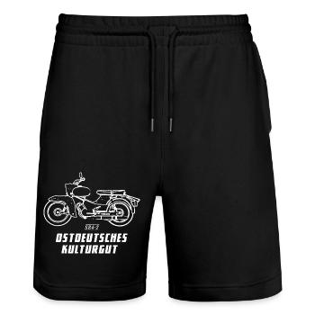 Simson Star SR4-2 - DDR Ostalgie Kultmoped - Stanley/Stella Unisex Bio Joggingshorts Trainer  - Schwarz - Vorne - Nik (191cm) & Marisol (170cm)