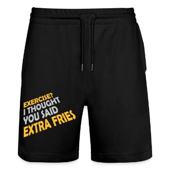 Exercise Extra Fries Zitat - Stanley/Stella Unisex Bio Joggingshorts Trainer  - Schwarz - Vorne - Nik (191cm) & Marisol (170cm)