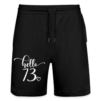 Hallo 73 - Süßes Geschenk zum 73. Geburtstag, 73 Jahre alt - Stanley/Stella Unisex Bio Joggingshorts Trainer  - Schwarz - Vorne - Nik (191cm) & Marisol (170cm)