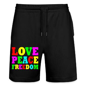 Love peace freedom - Stanley/Stella Unisex Bio Joggingshorts Trainer  - Schwarz - Vorne - Nik (191cm) & Marisol (170cm)