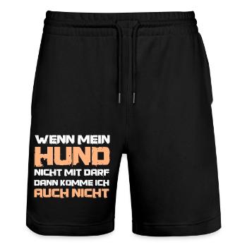 Spruch Wenn mein Hund nicht mit darf - Stanley/Stella Unisex Bio Joggingshorts Trainer  - Schwarz - Vorne - Nik (191cm) & Marisol (170cm)