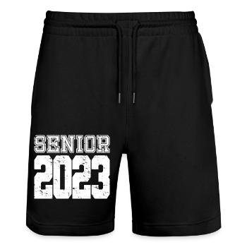 Senior 2023 Distressed Graduated Graduation Gift - Stanley/Stella Trainer Unisex Organic Jogging Shorts - black - Front - Nik (191cm) & Marisol (170cm)