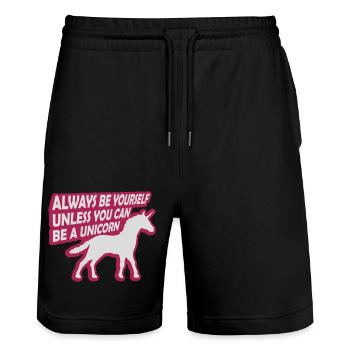 unicorn always be yourself - Stanley/Stella Trainer Unisex Organic Jogging Shorts - black - Front - Nik (191cm) & Marisol (170cm)