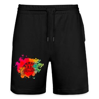 Chameleon Retro - Stanley/Stella Trainer Unisex Organic Jogging Shorts - black - Front - Nik (191cm) & Marisol (170cm)