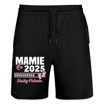 Mamie en 2025 / Cadeau future mamie 2025 - Short de jogging bio TRAINER Stanley/Stella unisexe - noir - Devant - Nik (191cm) & Marisol (170cm)