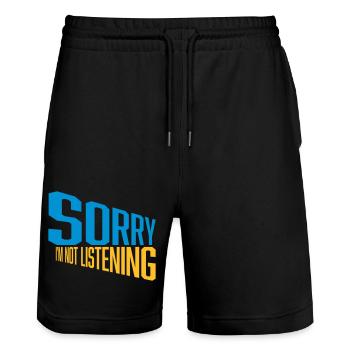 sorry im not listening - Stanley/Stella Unisex Bio Joggingshorts Trainer  - Schwarz - Vorne - Nik (191cm) & Marisol (170cm)