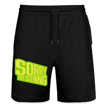 sorry im not listening - Stanley/Stella Unisex Bio Joggingshorts Trainer  - Schwarz - Vorne - Nik (191cm) & Marisol (170cm)