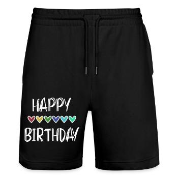 JAHRESTAG. ALLES GUTE ZUM GEBURTSTAG!. ALLES GUTE ZUM GEBURTSTAG!. - Stanley/Stella Unisex Bio Joggingshorts Trainer  - Schwarz - Vorne - Nik (191cm) & Marisol (170cm)