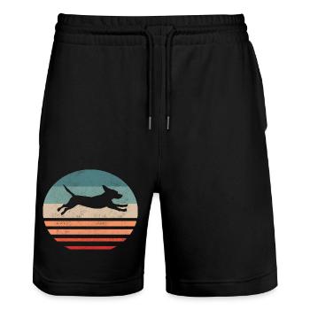 Hund Dackel Hunde Retro Geschenk Haustier - Stanley/Stella Unisex Bio Joggingshorts Trainer  - Schwarz - Vorne - Nik (191cm) & Marisol (170cm)