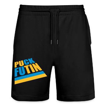 Conception du logo Puck Futin - Short de jogging bio TRAINER Stanley/Stella unisexe - noir - Devant - Nik (191cm) & Marisol (170cm)