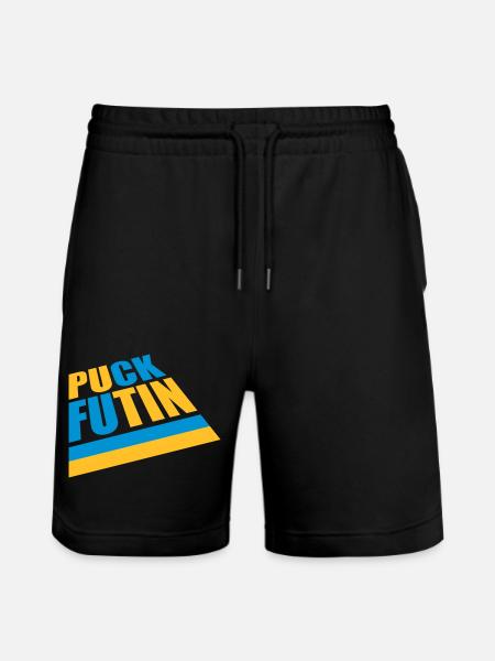 puck futin logo design - Stanley/Stella Trainer Unisex Organic Jogging Shorts - black