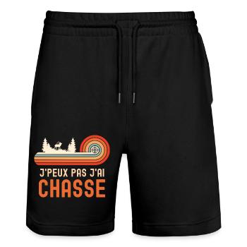 Je peux pas j ai chasse - Short de jogging bio TRAINER Stanley/Stella unisexe - noir - Devant - Nik (191cm) & Marisol (170cm)