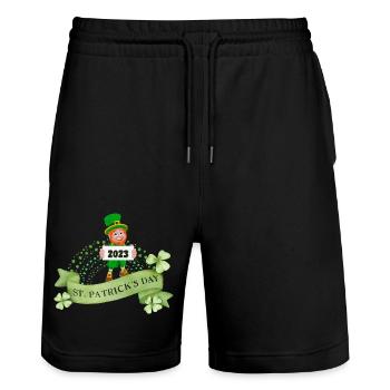 St. Patrick's Day 2023 Kobold mit Kleeblatt Irland - Stanley/Stella Unisex Bio Joggingshorts Trainer  - Schwarz - Vorne - Nik (191cm) & Marisol (170cm)