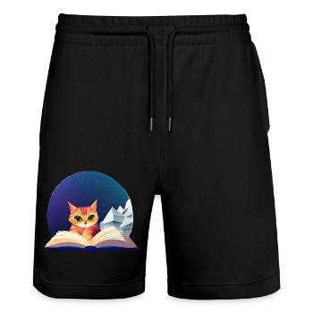 Kätzchen Bücher Katze Lesen Kater Buch Hauskatze - Stanley/Stella Unisex Bio Joggingshorts Trainer  - Schwarz - Vorne - Nik (191cm) & Marisol (170cm)