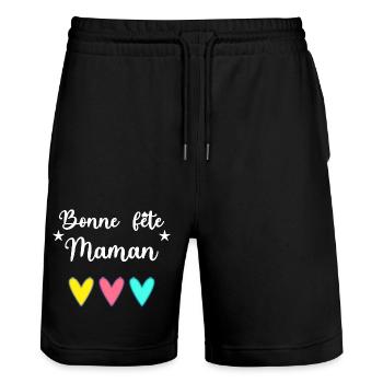 BONNE FÊTE MAMAN. MAMAN. FÊTE DES MÈRES. JE T'AIME - Short de jogging bio TRAINER Stanley/Stella unisexe - noir - Devant - Nik (191cm) & Marisol (170cm)