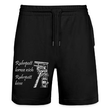 Ruhrpott lernse nich - Stanley/Stella Unisex Bio Joggingshorts Trainer  - Schwarz - Vorne - Nik (191cm) & Marisol (170cm)