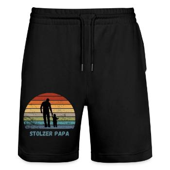 Stolzer Papa Geschenk Papa und Kind - Stanley/Stella Unisex Bio Joggingshorts Trainer  - Schwarz - Vorne - Nik (191cm) & Marisol (170cm)